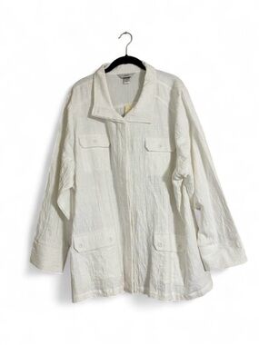 CJ Banks Jacket/Shacket Sz 3XL White Textured Button Down/w Pockets Utility